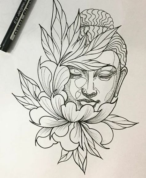 Tattoo Buddha, Buddha Drawing, Beautiful Pencil Drawings, Buddha Tattoo Design, Sketches Tattoo, Buddha Tattoos, Buddha Art Drawing, Kunst Tattoos, Polynesian Tattoos