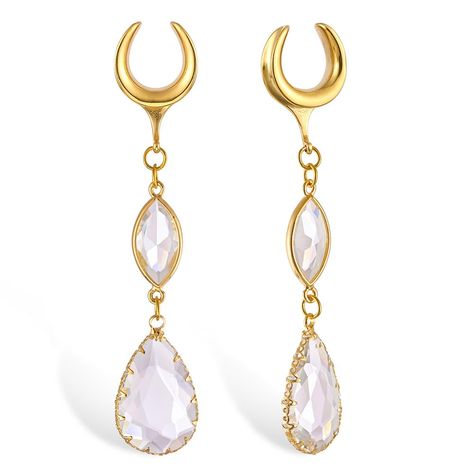 PRICES MAY VARY. [ Elegant Design ]: Gold saddle plugs with teardrop charm crystals, elegant and lightness. The crystal will reflect a charming light in sunlight or light, making the gauge earrings more attractive. [ Hypoallergenic for Sensitive Ears ] Made with hypoallergenic stainless steel, our ear gauges are perfect for individuals with sensitive skin, ensuring a comfortable wear experience without causing irritation. [ Gauge Size ] The current selection 6mm(2g) saddle plugs. Sizing runs sli Teardrop Gauges, Dangle Gauges, Gauge Earrings, Saddle Fitting, Gold Earrings Wedding, Ear Tunnels, Ear Weights, Body Jewelry Piercing, Crystal Dangle Earrings