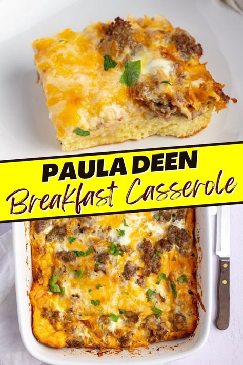 The Queen of Southern Cuisine is at it again with this insanely scrumptious Paula Deen breakfast casserole. One bite will absolutely make your day! Paula Deen Christmas Morning Casserole, Paula Deans Breakfast Casserole, Paula Dean Breakfast Casserole Recipes, Breakfast Casserole Paula Deen, Paula Deen Quiche Recipes, Paula Deen Recipes Casseroles, Leftover Bread Breakfast Casserole, Southern Breakfast Casserole, Unique Breakfast Casserole