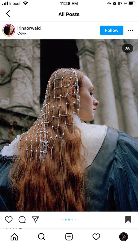 Medieval Headpiece, Pearl Headdress, Hunger Games Oc, Neutral Evil, Pearl Headpiece, Alicent Hightower, Medieval Style, Medieval Fashion, Majorca