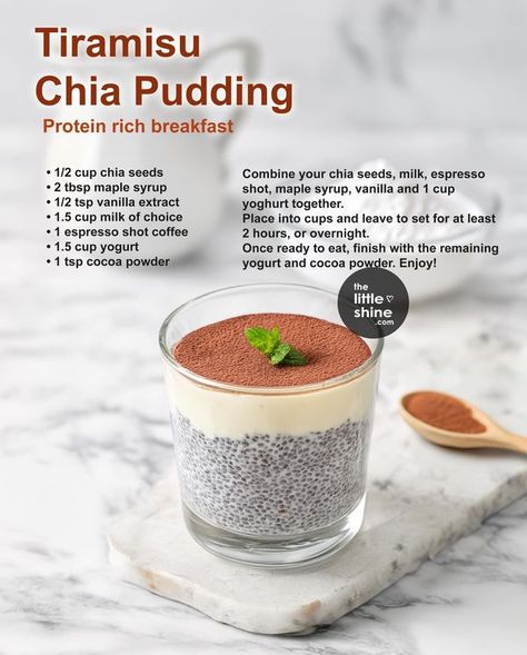 Chia Seed Pudding Tiramisu, Chia Pudding Tiramisu, Tiramisu Chia Pudding, Chia Pudding Recipes Healthy, Creating Habits, Chia Pudding Recipe, Protein Rich Breakfast, Espresso Cafe, Chia Seed Recipes Pudding