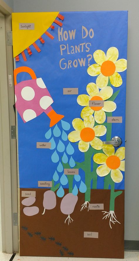 Plants And Gardens Preschool Crafts, How We Grow Preschool Activities, Planting In Classroom, Plants Art Preschool, Planting Activity Preschool, Garden Craft Kindergarten, Pollination Bulletin Board Ideas, How Do Flowers Grow Preschool, Garden Door Ideas Preschool