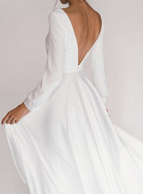 Bridal Shower Casual Wedding Dresses Little White Dresses A-Line Square Neck Long Sleeve Ankle Length Chiffon Bridal Gowns With Pleats Summer Fall Wedding Party 2023, Women's Clothing Ankle Length Wedding Dress, Tea Length Wedding, Casual White Dress, Wedding Dress Fabrics, Wedding Dresses Satin, Casual Wedding Dress, Satin Wedding Dress, Satin Wedding, Long Wedding Dresses