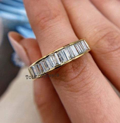 Baguette Wedding Band 14K Yellow Gold Channel Set Baguette Diamond Wedding Engagement Stacking Ring Anniversary Gift Half Eternity Ring Her Channel Set Wedding Band, Baguette Wedding Band, Ring Stack, 30th Birthday Gifts, Half Eternity Ring, Channel Set, Baguette Diamond, Stacking Ring, 30th Birthday