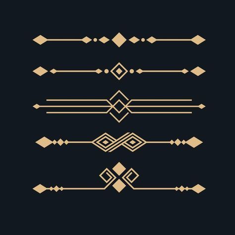 Art deco divider, decorative lines borders and geometric golden. Art Deco Border Design, Art Deco Symbols, Art Deco Invite, Art Deco Designs And Patterns, Art Deco Web Design, 1920s Art Deco Aesthetic, Art Deco Ornaments, Art Deco Pattern Geometric Design, Art Deco Designs