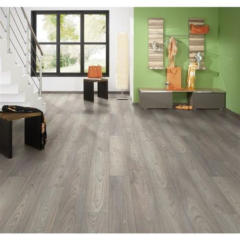 Faber Centurion Yorkdale Oak 7.5-in W x 4.2-ft L Embossed Wood Plank Laminate Flooring | Lowe's Canada Gray Oak Floor, Grey Laminate Flooring, Installing Laminate Flooring, Underfloor Heating Systems, Oak Laminate Flooring, Grey Laminate, Oak Laminate, Oak Planks, Solid Wood Flooring