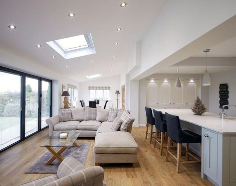 Kitchen Diner Extension, Living Room And Kitchen Design, House Extension Plans, Open Plan Kitchen Dining Living, Open Plan Kitchen Diner, Open Plan Kitchen Dining, Bungalow Renovation, Open Plan Kitchen Living Room, House Extension Design