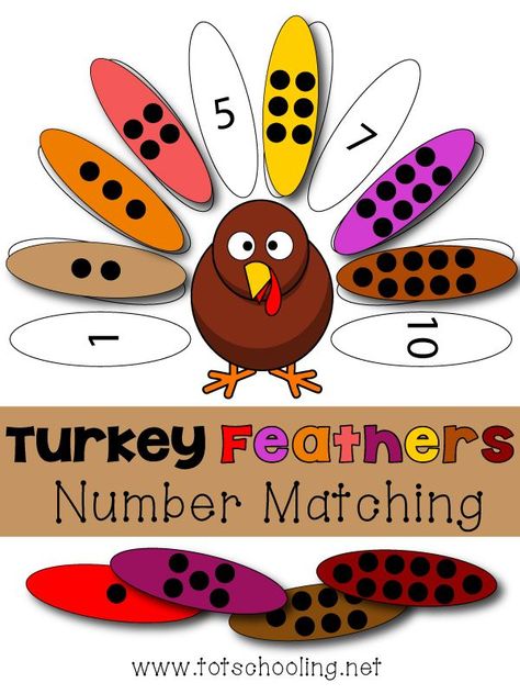 This Free matching printable from Totschooling is the perfect way to get your preschooler to practice counting, number recognition, and number qua Preschool Placemats, Turkey Math Games, Preschool Turkey, Math Activities For Toddlers, Turkey Math, Thanksgiving Math Activities, Preschool Math Games, Thanksgiving Lessons, Thanksgiving Kindergarten