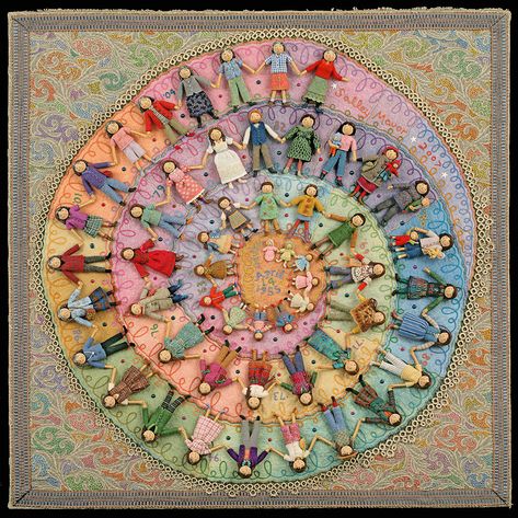 Wee Folk Studio, Salley Mavor, Wee Folk, Relief Sculpture, Wool Applique, Art Textile, Crazy Quilts, A Circle, Fiber Arts