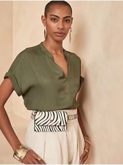 Women’s Tops – Blouses & Shirts | Banana Republic Green Silk Top, Minimalist Blouse, Formal Pant, Pear Body, Cuffed Top, White Shirts Women, Top Banana, Green Olive, Flowy Top