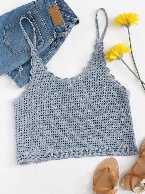 Cami Top Diy, Crop Cami Top, Crochet Tops Free Patterns, Crochet Clothes For Women, Crochet Summer Tops, Top Shein, Crochet Crop, Crochet Tank, Crochet Cardigan Pattern