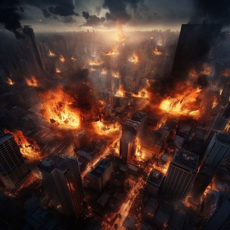 Fantasy Burning City, Burnt Down City, City Burning Art, City Burning Aesthetic, Doomsday Concept Art, Burning City Background, Burning City Aesthetic, Burning City Art, World Burning