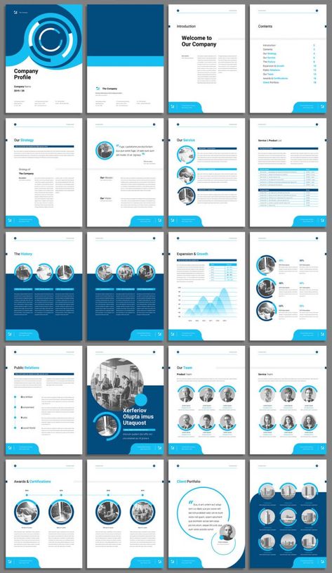 Corporate Profile Booklet Template with Blue Accents Company Booklet Design Layout, Corporate Template Design, Corporate Print Design, Corporate Profile Design Layout, Corporate Booklet Design, Blue Corporate Design, Corporate One Pager Design, Corporate Profile Design, Corporate Graphic Design