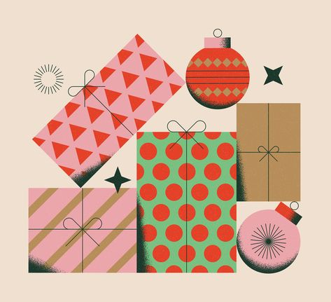 Ray Dak Lam on Behance Christmas Stars Illustration, Christmas Colours, Christmas Gift Illustration, Geometric Christmas, Christmas Illust, Christmas Graphic Design Illustration, Gift Illustration, Christmas Design Graphic, Christmas Graphic