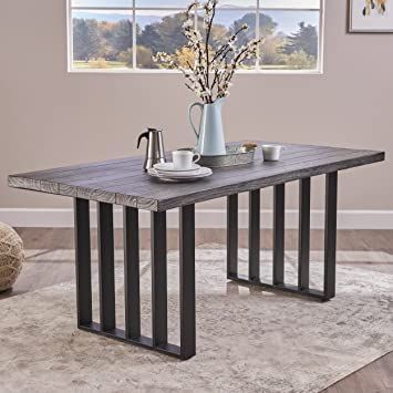 Christopher Knight Home Jayden Indoor Farmhouse Lightweight Concrete Dining Table, Grey Oak / Black Iron Table Design, Jasmine Indoor, French Accent Chairs, Steel Bed Design, Rustic Dining Room Table, Farmhouse Grey, Luxury Dining Tables, Concrete Dining Table, Wicker Dining Chairs