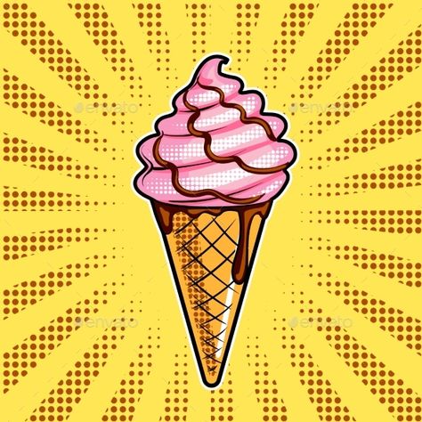 Ice cream pop art hand drawn vector illustration. Pop Art Food Painting, Drawings Of Ice Cream, Ice Cream Pop Art, Food Pop Art, Art Ice Cream, Pop Art Party, Pop Art Food, Wings Sketch, Pop Art Vector