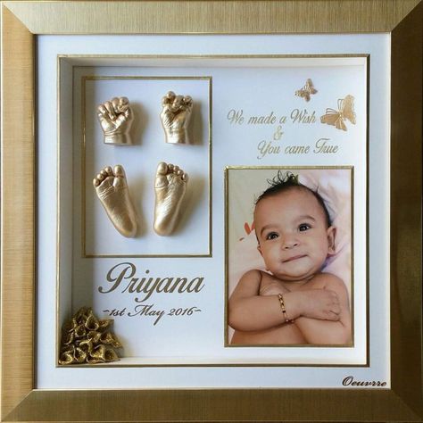 First born to an amazing loving couple, Priyana is surrounded by love and blessed to have this beautiful family. The little butterflies depict her free soul spirit whereas the flowers show her loving nature. This precious frame captures the innocence and purity of Priyana's tiny hands and feet. To get your precious moments captured and framed, For more ideas like this connect with me for "Oeuvrre" (ever) today!♥️💃🏽
https://wa.me/917400442007
*Riccha Dubey* 3d Casting, Baby Hand And Foot Prints, Memory Diy, Baby Cast, Hand Casting, Baby Handprint, Resin Crafts Tutorial, Newborn Baby Photoshoot, Baby Shoot