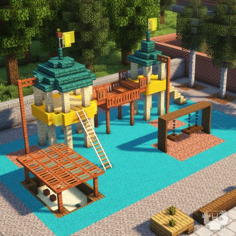 🤔 What would you add to this playground? We built this one for a small city project :) ⠀⠀⠀⠀⠀⠀⠀⠀⠀⠀ ✨ Follow @pixelbiesterofficial for… | Instagram Ideas For Minecraft To Build, Minecraft Space Fillers Outside, Minecraft Building Ideas Playground, Cute Outdoor Minecraft Ideas, Park In Minecraft, Minecraft Skate Park, Minecraft Town Ideas Buildings Layout, Mincraft Idea Playground, Minecraft Adoption Center