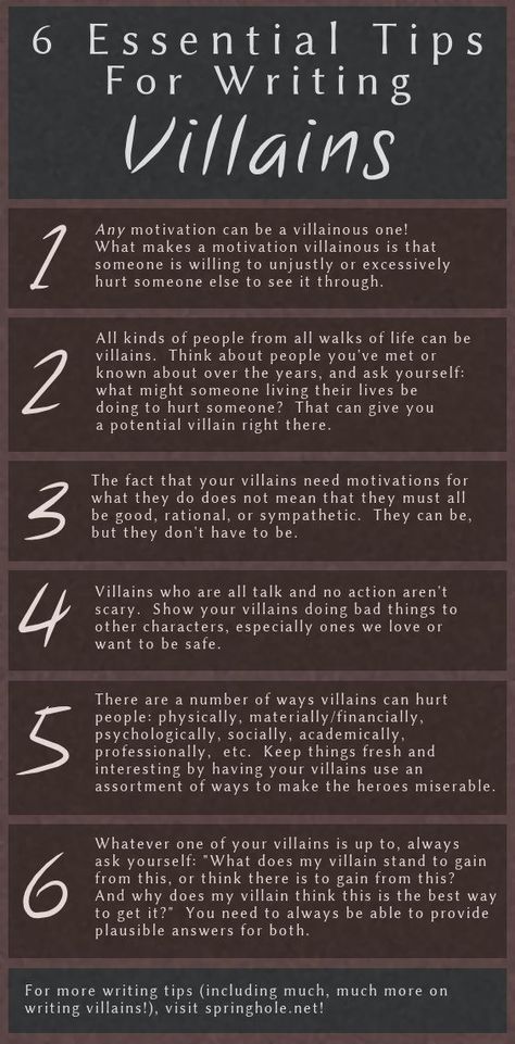 Writing Tips Villains, Writing Villains Motivation, Writing Villains Prompts, How To Begin A Story Writing Tips, Dnd Villian Ideas, Writing A Villain Protagonist, Villain Ideas Writing, Villain As Main Character, Writing Tips For Characters