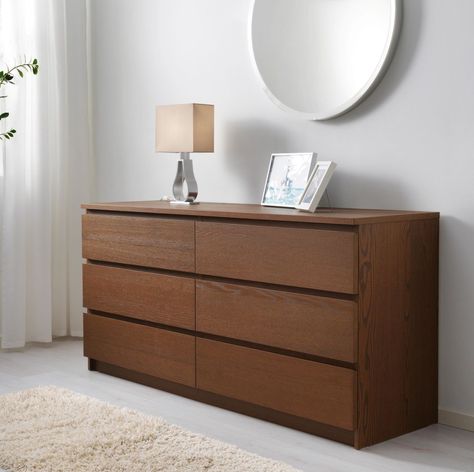 MALM  - ELLEDecor.com Ikea Malm 6 Drawer Dresser, Malm Chest Of Drawers, Dresser Brown, Brown Dresser, Malm Dresser, Wide Chest Of Drawers, Ikea Malm, Design Line, 6 Drawer Dresser