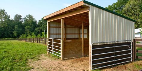 DIY Run-In Shed For Horses | Cowgirl Magazine Diy Horse Shelter, Pasture Shelter, Small Horse Barns, Horse Shed, Livestock Barn, Horse Farm Ideas, Diy Horse Barn, Horse Barn Ideas Stables, Barn Stalls