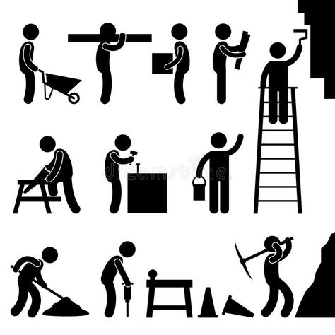 Body Gestures, Work Icon, Building Icon, Cartoon People, Construction Industry, Industrial Buildings, Stick Figures, Good Parenting, Human Figure