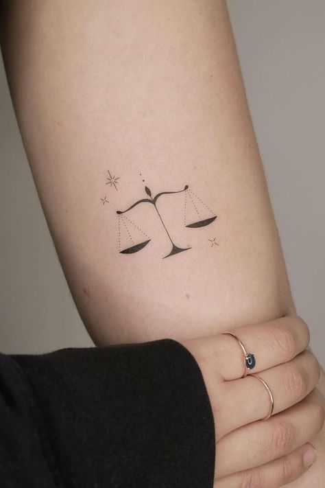 Libra Tattoo For Women Beautiful, Scales Tattoo Libra Balance, Balanced Scales Tattoo, Libra Tattoo With Butterfly, Libra Scale Sun And Moon Tattoo, Small Libra Scale Tattoo, Small Scales Tattoo, Law School Tattoo Ideas, Scale Tattoo Minimalist