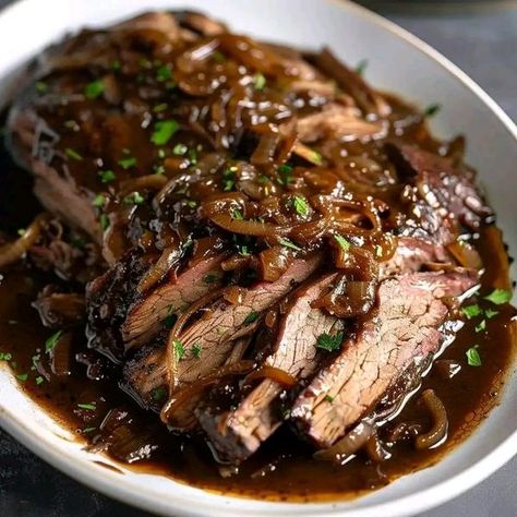 Lidia Bastianich 🍜🍿🍗 | Tender Brisket in Rich Balsamic Onion Sauce | Facebook Tender Brisket, Slow Cooker Brisket, Caramelised Onions, Balsamic Onions, Braised Brisket, Cooking With Beer, Onion Jam, Brisket Recipes, Jam Recipe