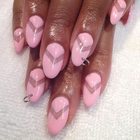 Pink chevrons with hoop piercings, Hey Nice Nails! Nice Nails, Pink Chevron, Nail Inspiration, Negative Space, Fun Nails, Nails Inspiration, Art Ideas, Piercings, Nail Art