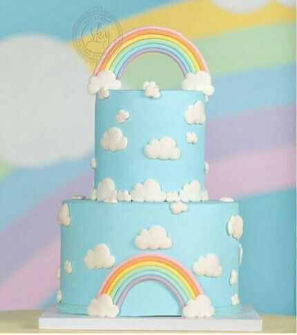 Cloud And Rainbow Cake, Cloud Rainbow Cake, Cloud Nine Birthday Cake, Two Layer Cakes, Cloud Cake, Rainbow First Birthday, Daisy Cakes, Dad Birthday Cakes, Rainbow Birthday Cake