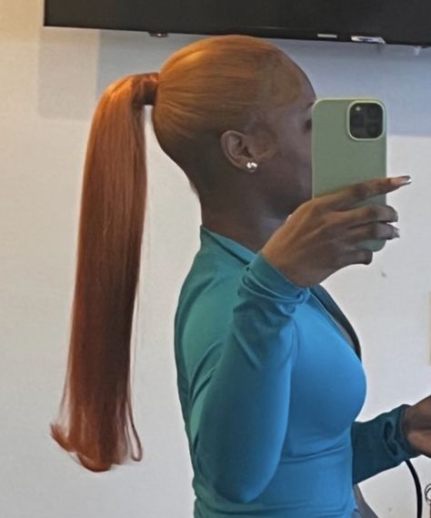 Ginger Barbie Ponytail, Ginger Slick Back Ponytail, Dyed Hair Ponytail, Ginger Ponytail Black Women, Honey Blonde Ponytail, Ginger Ponytail, Barbie Ponytail, Slick Ponytail, Slicked Back Ponytail