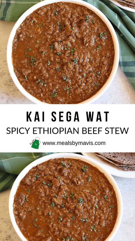 Kai sega wat is a spicy Ethiopian beef stew. This stew has an amazing depth of flavour. It is bold and delicious. Ethiopian Beef Stew, Ethiopia Recipes, Habesha Food, Sudanese Food, Ethiopian Recipes, African Stew, Ethiopian Cuisine, African Recipes Nigerian Food, African Cooking