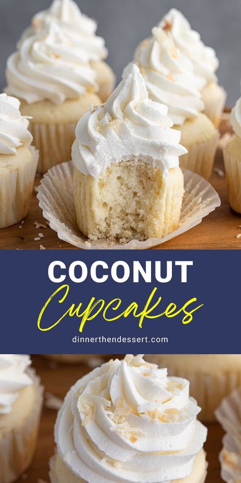 Coconut Cake Cupcakes, Coconut Cupcakes From Cake Mix Boxes, Coconut Buttercream Frosting, Coconut Cupcake Recipes, Cake Mix Cupcakes, Boozy Cupcakes, Fluffy Cupcakes, Coconut Buttercream, Moist Cupcakes