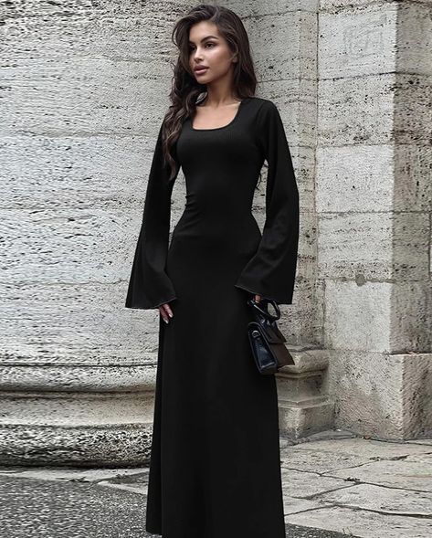 Make an entrance in our Maxi Dress with Trumpet Sleeves. Visit the link in bio to shop our products 🛍️ Refer to our website for size charts 🫶🏻 Happy Shopping! #fyp #foryou #clothingbrand #instafashion #elegantfashion #timelessstyle #summerdress Stile Punk Rock, Sleek Dress, Streetwear Mode, Flare Sleeve Dress, Flare Long Sleeve, Elegant Pattern, Backless Maxi Dresses, Streetwear Fashion Women, Vestido Casual