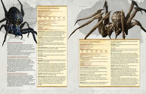 Greatweavers - a pair of monstrous spiders to terrify your players : UnearthedArcana Dnd Enemies, Homebrew Monsters, 5e Monsters, Dnd Druid, Dnd Stats, Dnd Monster, Dnd Creatures, Monster Manual, Dungeons And Dragons 5e