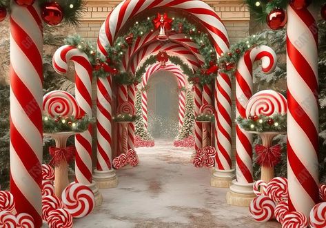 Gatsby Enchanted Sweet Candycane Peppermint Arched Road Photography Backdrop Gbsx-00988 - Gatsby Backdrop Christmas Photo Op, Christmas Arches, Candy Backdrop, Santa Backdrop, World Background, Backdrop Inspiration, Christmas Selfie, Christmas Hallway, Candy World