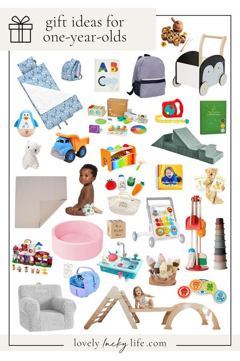 Looking for gifts for one-year-olds? I’ve got you! This list of one-year-old gifts is perfect for babies in the year-old range – not infants, maybe walking-ish but not quite a toddler – I chose these gifts for one-year-olds to grow with them. Whether you’re shopping for baby’s first birthday or for a one-year-old’s Christmas gifts, below are 30 ideas your one-year-old daughter or son will love! Two Year Old Christmas Gifts, One Year Old Christmas Gifts, One Year Old Gift Ideas, Baby Activities 1 Year, Handmade Gifts For Boyfriend, Baby Gift Guide, Old Christmas, Two Year Olds, Baby First Birthday