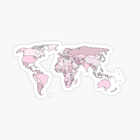 Pink World Aesthetic, Pastel Pink Stickers, Aesthetic World Map, Pink World Map, Aesthetic World, World Map Sticker, Maps Aesthetic, Pink Stickers, Map Sticker