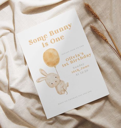 Some Bunny Birthday, Peter Rabbit Theme Party, Bunny Birthday Theme, Bunny First Birthday, Some Bunny Is One, Bunny Invitations, Etsy Invitations, Bunny Birthday, July Birthday