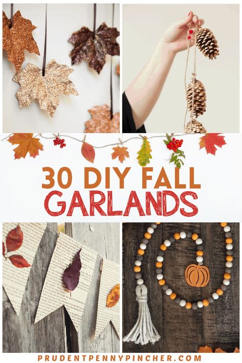 Decorate your home for fall on a budget with these DIY fall garlands. From DIY fall leaf garlands to burlap fall banners, there are plenty of DIY fall decor ideas to choose from. Whether you are looking for fall mantel garlands or fall door garlands, there are plenty of outdoor and indoor DIY fall decorations that will give your own an autumn touch. These DIY fall ideas will show you how to make a fall garland on a budget. Many of these fall crafts can be made with dollar store supplies! Fall Door Garland, Fall Garland Diy, Halloween Garlands, Diy Halloween Garland, Diy Leaf Garland, Diy Fall Garland, Fall Burlap Banner, Easy Diy Fall Decor, Halloween Banners