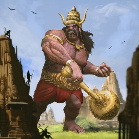 Kumbhakarna in hindu mythology is a well-known rakshasa and a younger brother of Ravana from the famous epic Ramayana. Despite his gigantic size and great appetite, he is described of a good character and a great warrior, although he killed and ate many monkeys only to show his power during the war depicted in Ramayana. He was considered pious & intelligent. He was also an unchallenged warrior as in a battle with Indra, the king of gods, Kumbhakarana was the one who won. Along with his... Project Tiger, 3d Art Sculpture, Lord Rama Images, Ancient Indian Architecture, Pictures Of Shiva, Boho Art Drawings, Digital Sculpture, Shri Ram Photo, Lord Shiva Hd Wallpaper