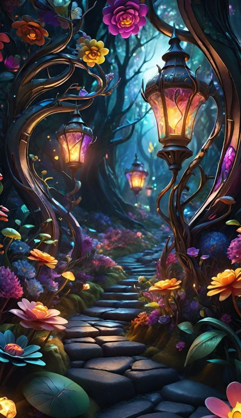 Enchanted Garden Wallpaper, Magical Forest Wallpaper, Colorful Forest, Magical Forest Drawing, Enchanted Forest Drawing, Whimsical Background, Magical World, Magic Woodland Wallpaper, Whimsical Forest Illustration