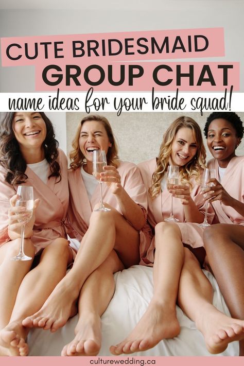 90 Cute Bridesmaid Group Chat Names Perfect For Bridal Groups Bachelorette Party Name Ideas, Bachelorette Group Chat Names, Bridal Party Group Chat Names, Bridal Party Names, Wedding Group Chat Names, Bachelorette Name Ideas, Bridesmaid Group Chat Name, Bachelorette Party Names, Group Chat Photo Ideas