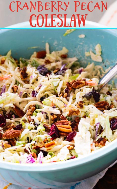 Cranberry Pecan Coleslaw Recipe, Cranberry Pecan Slaw, Coleslaw With Cranberries, Cranberry Coleslaw Recipe, Roasted Pecans Recipe, Best Coleslaw Recipe, Coleslaw Recipes, Homemade Dressings, Spicy Southern Kitchen