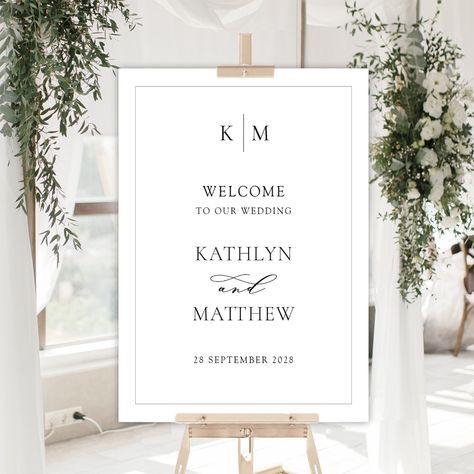 Wedding Ceremony Welcome Sign, Wedding Ceremony Welcome, Minimalist Border, Ceremony Welcome Sign, Mirror Wedding Signs, Monogram Border, Modern Monogram, 2024 Wedding, Wedding Welcome Sign