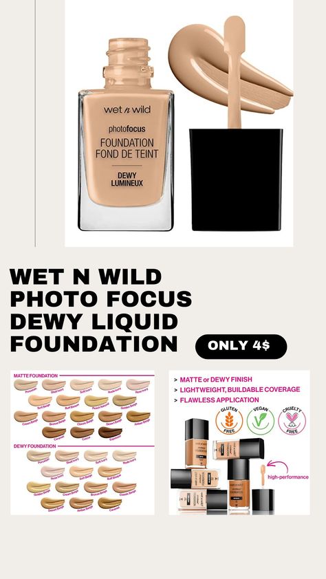 Wet n wild foundation Wet N Wild Foundation, Wet And Wild Foundation, Dewy Foundation, Foundation Swatches, Qur'an Photography, Photo Focus, Wet And Wild, Foundation Shades, Foundation Makeup