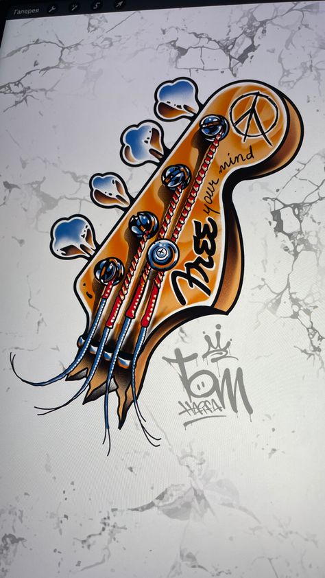 Tattoo design bass fender Old School Guitar Tattoo, Bass Guitar Tattoo Ideas, Traditional Music Tattoo, Fender Tattoo, Bass Guitar Tattoo, Traditional Tattoo Music, Bass Tattoo, Drum Tattoo, Plant Tattoos