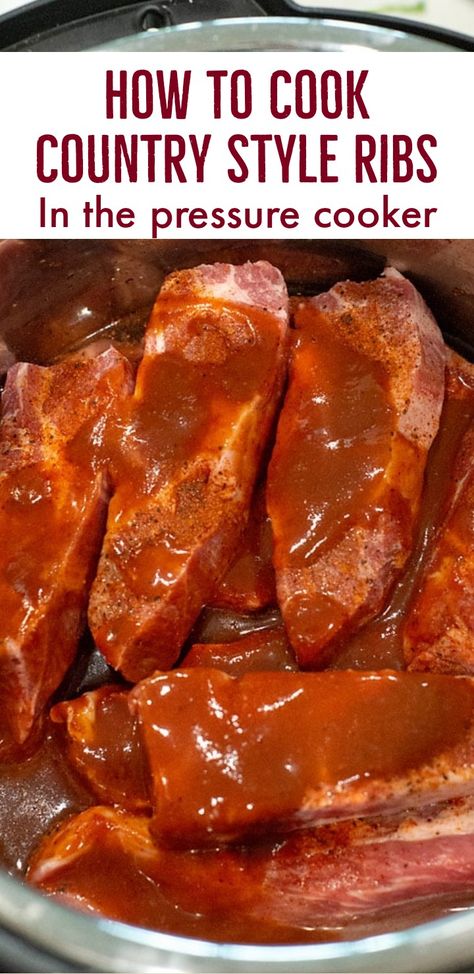 Make these amazing country style pork ribs in the pressure cooker. Pressure Cooker Recipes Pork, Instant Pot Country Style Ribs, Power Pressure Cooker Xl Recipes, Pressure Cooker Ribs, Instant Pot Ribs Recipe, Instant Pot Ribs, Power Pressure Cooker Xl, Pressure Cooker Pork, Pork Ribs Recipe