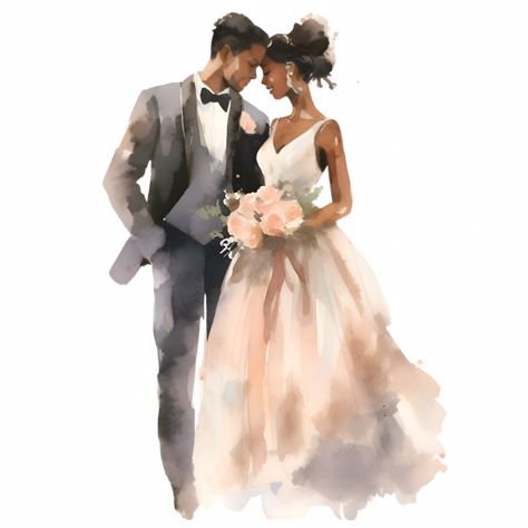 Wedding Day Bride and Groom Watercolor Clipart AI Generated Drawing Bride And Groom, Wedding Watercolour Painting, Bride And Groom Painting, Bride Groom Illustration, Bride And Groom Watercolor, Bride And Groom Watercolor Painting, Wedding Artwork, Live Painting, Couple Drawings