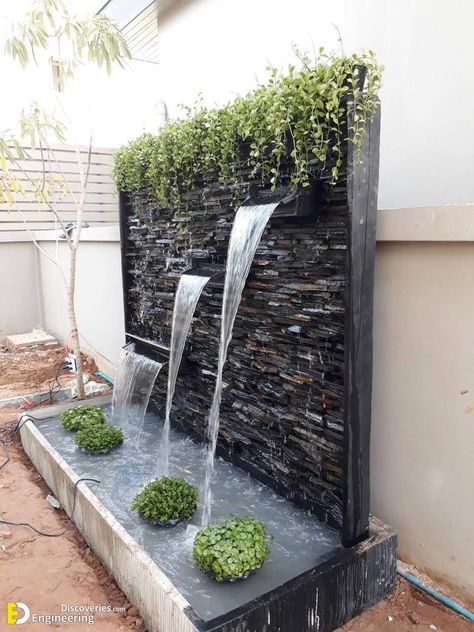 Wall Fountain Ideas, Koi Pond Design, Pool Vibes, Outdoor Wall Fountains, Water Wall Fountain, Fountain Ideas, Roof Garden Design, Pond Garden, Water Feature Wall